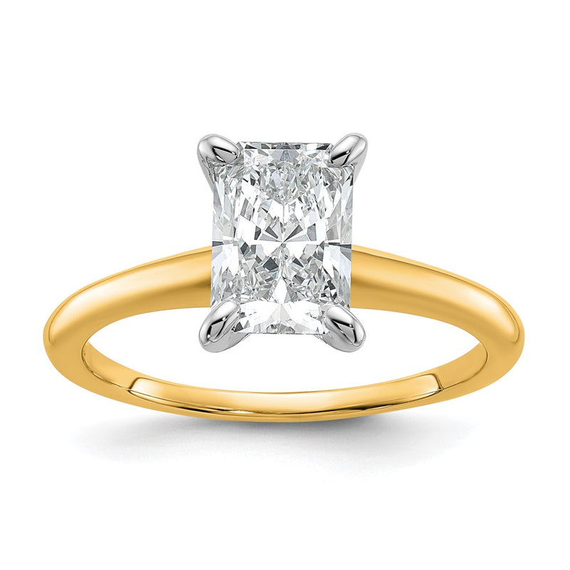 14K Two-Tone Gold Two-tone 1 1/2 carat Certified Lab Grown Diamond VS+ F+ Radiant Solitaire Complete Engagement Ring