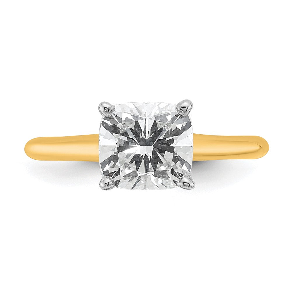 14K Two-Tone Gold Two-tone 2 carat Lab Grown Diamond VS+ F+ Cushion Complete Solitaire Engagement Ring