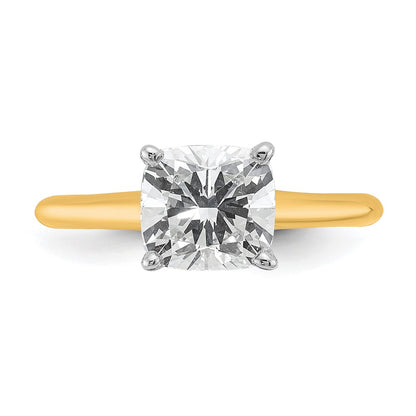 14K Two-Tone Gold Two-tone 2 carat Lab Grown Diamond VS+ F+ Cushion Complete Solitaire Engagement Ring