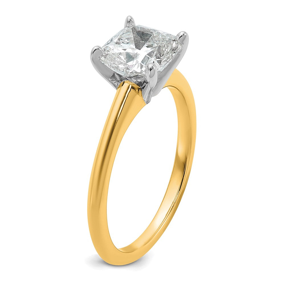 14K Two-Tone Gold Two-tone 2 carat Lab Grown Diamond VS+ F+ Cushion Complete Solitaire Engagement Ring