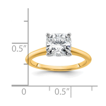 14K Two-Tone Gold Two-tone 2 carat Certified Lab Grown Diamond VS+ F+ Cushion Complete Solitaire Engagement Ring