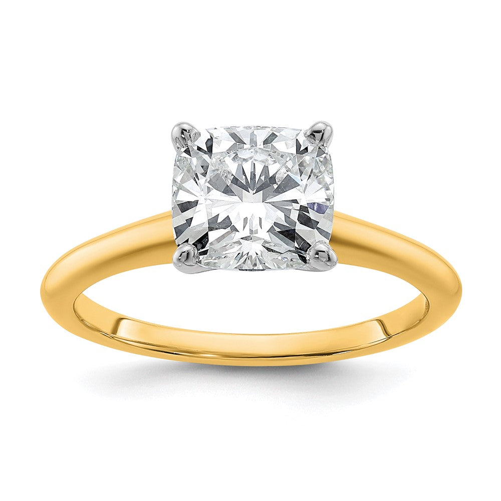 14K Two-Tone Gold Two-tone 2 carat Certified Lab Grown Diamond VS+ F+ Cushion Complete Solitaire Engagement Ring
