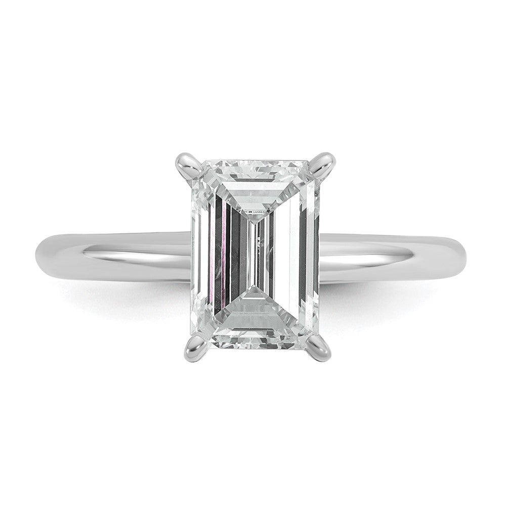 14K White Gold 2 carat Certified Lab Grown Diamond VS+ F+ Emerald Solitaire Complete Engagement Ring