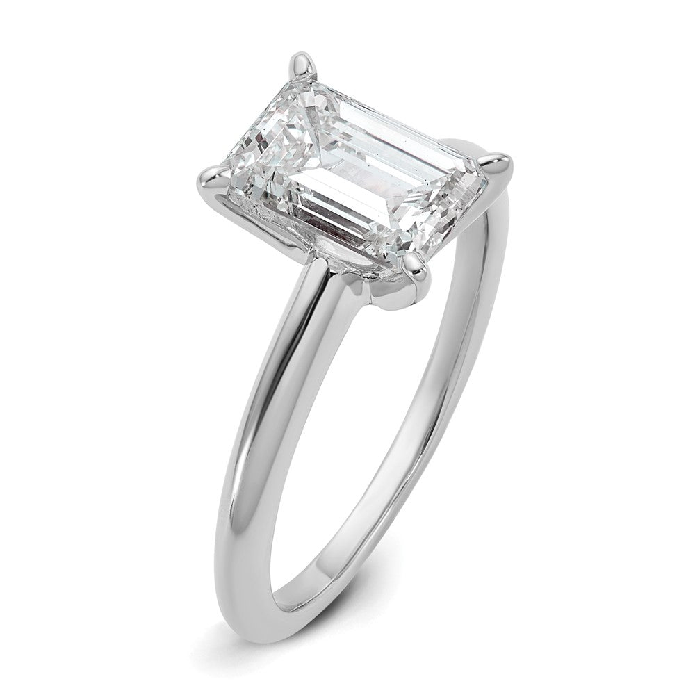 14K White Gold 2 carat Lab Grown Diamond VS+ F+ Emerald Solitaire Complete Engagement Ring