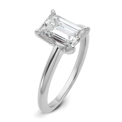 14K White Gold 2 carat Lab Grown Diamond VS+ F+ Emerald Solitaire Complete Engagement Ring