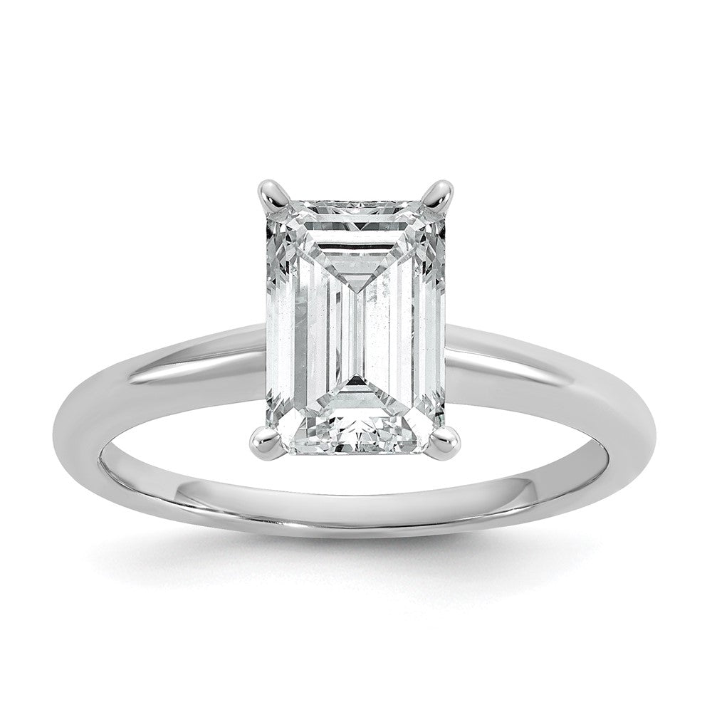 14K White Gold 2 carat Certified Lab Grown Diamond VS+ F+ Emerald Solitaire Complete Engagement Ring