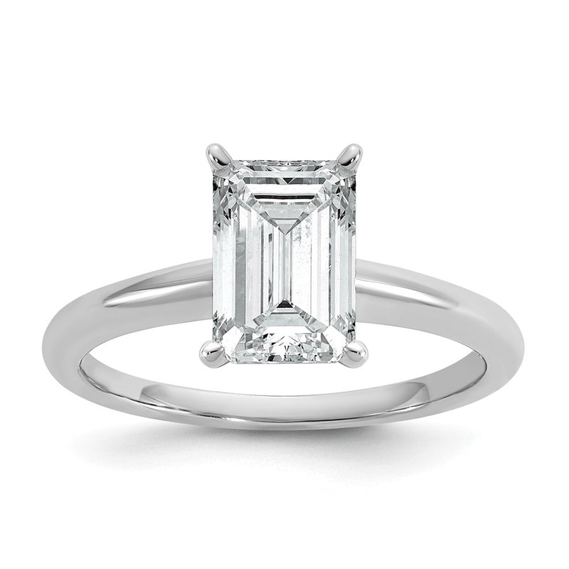 14K White Gold 2 carat Lab Grown Diamond VS+ F+ Emerald Solitaire Complete Engagement Ring
