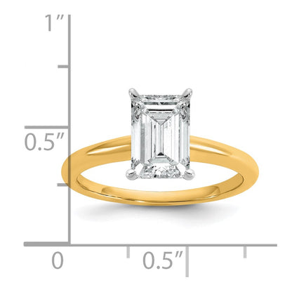 14K Two-Tone Gold Two-tone 2 carat Lab Grown Diamond VS+ F+ Emerald Solitaire Complete Engagement Ring