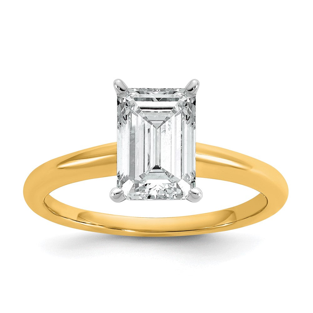 14K Two-Tone Gold Two-tone 2 carat Lab Grown Diamond VS+ F+ Emerald Solitaire Complete Engagement Ring
