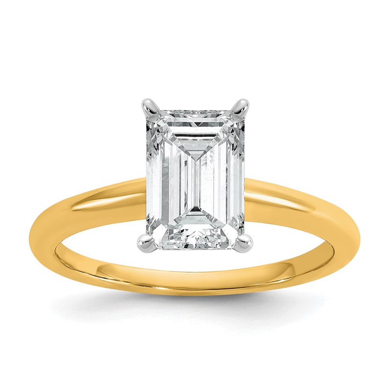 14K Two-Tone Gold Two-tone 2 carat Lab Grown Diamond VS+ F+ Emerald Solitaire Complete Engagement Ring