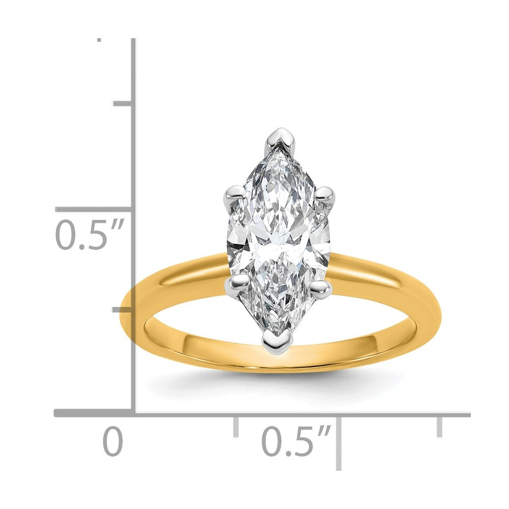 14K Two-Tone Gold Two-tone 2 carat Certified Lab Grown Diamond VS+ F+ Marquise Solitaire Complete Engagement Ring
