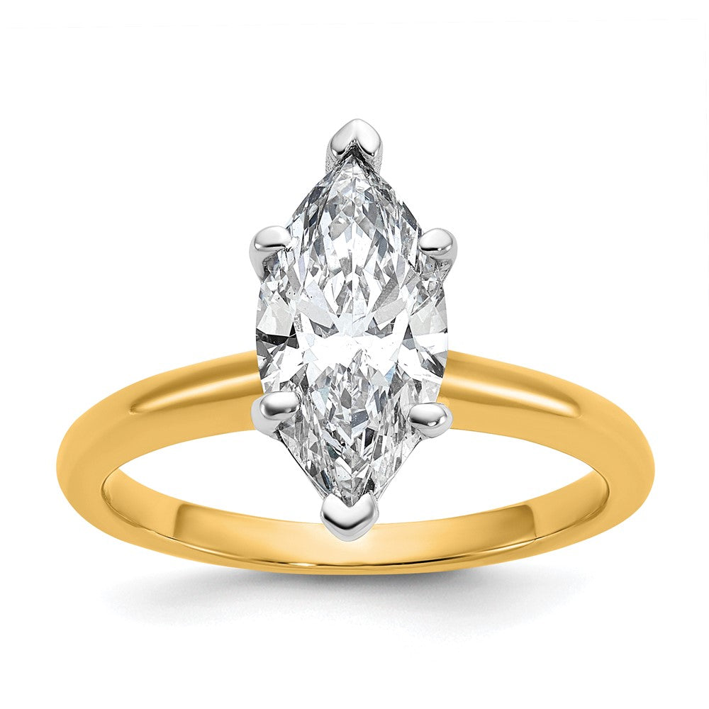 14K Two-Tone Gold Two-tone 2 carat Certified Lab Grown Diamond VS+ F+ Marquise Solitaire Complete Engagement Ring