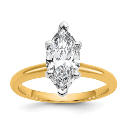 14K Two-Tone Gold Two-tone 2 carat Certified Lab Grown Diamond VS+ F+ Marquise Solitaire Complete Engagement Ring