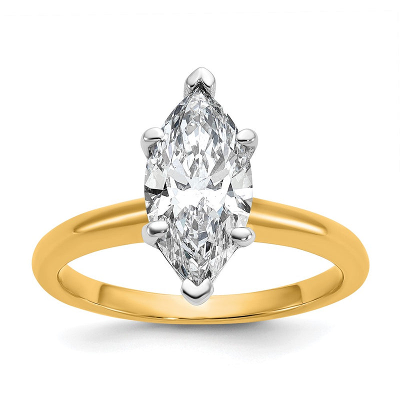 14K Two-Tone Gold Two-tone 2 carat Certified Lab Grown Diamond VS+ F+ Marquise Solitaire Complete Engagement Ring