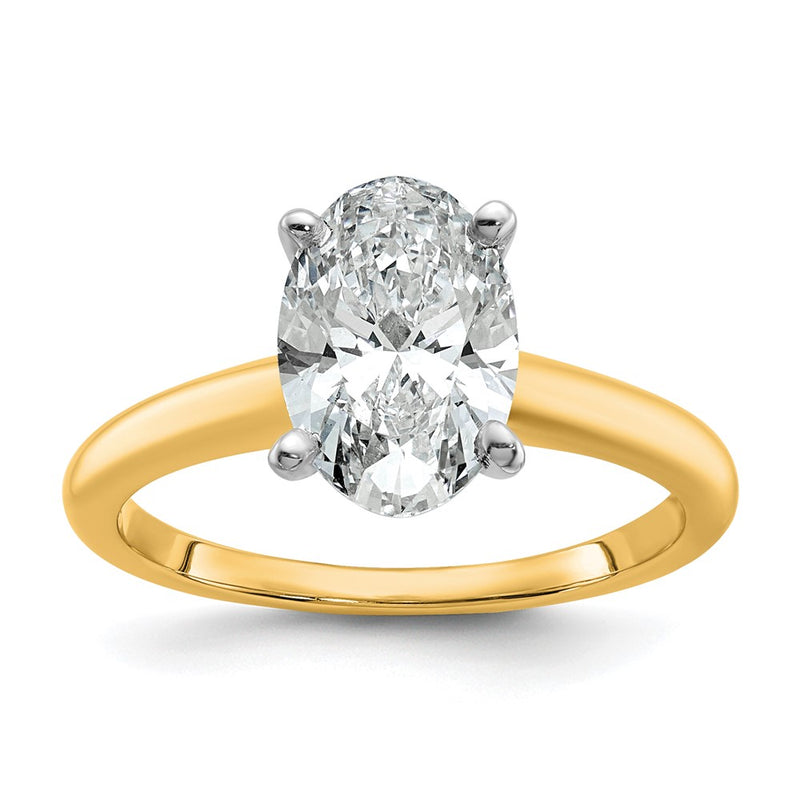 14K Two-Tone Gold 2 carat Lab Grown Diamond VS+ F+ Oval Complete Solitaire Engagement Ring