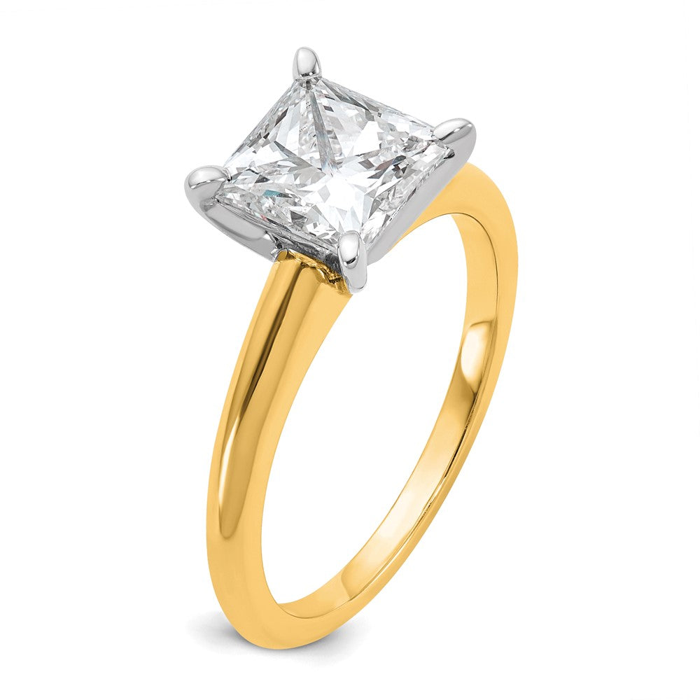 14K Two-Tone Gold Two-tone 2 carat Certified Lab Grown Diamond VS+ F+ Princess Complete Solitaire Engagement Ring