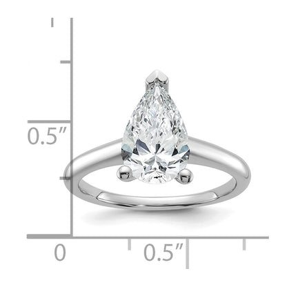 14K White Gold 2 carat Certified Lab Grown Diamond VS+ F+ Pear Solitaire Complete Engagement Ring