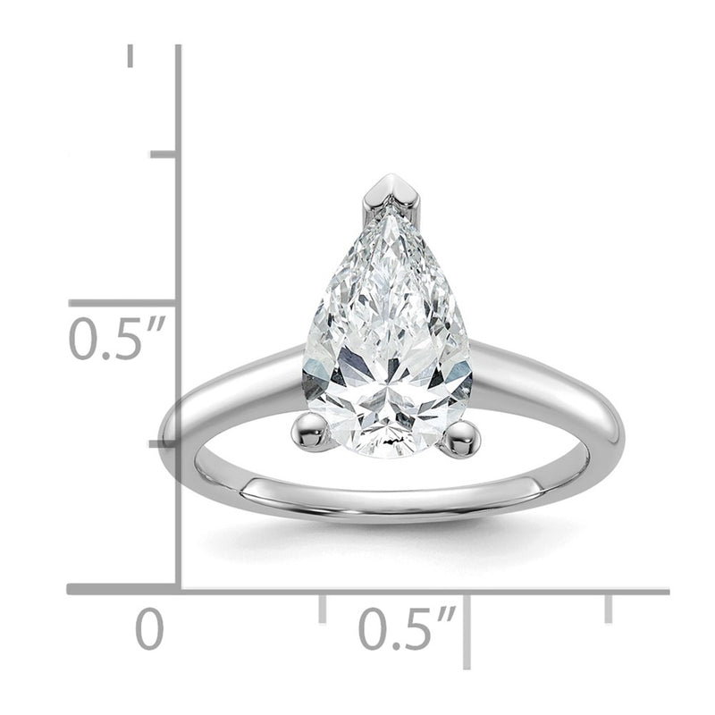 14K White Gold 2 carat Certified Lab Grown Diamond VS+ F+ Pear Solitaire Complete Engagement Ring