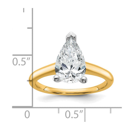 14K Two-Tone Gold Two-tone 2 carat Lab Grown Diamond VS+ F+ Pear Solitaire Complete Engagement Ring
