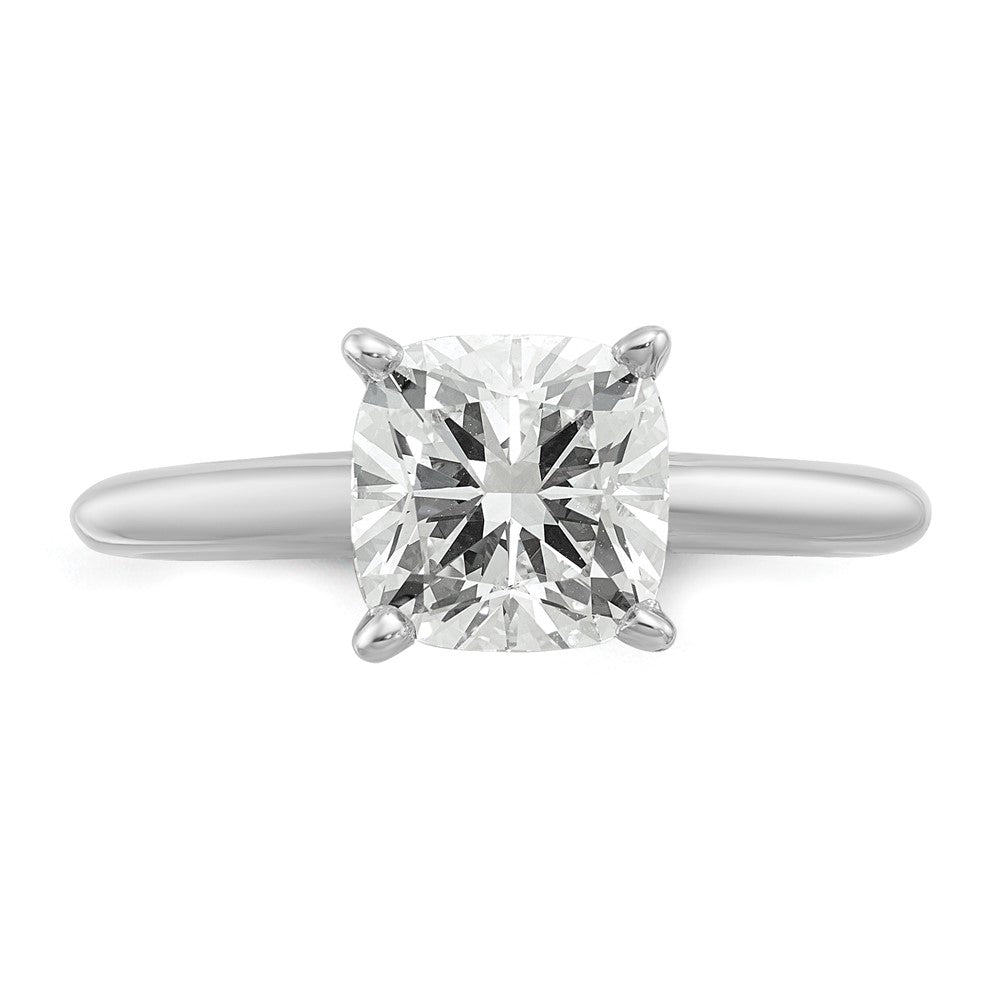 14K White Gold 2 1/2 carat Certified Lab Grown Diamond VS+ F+ Cushion Complete Solitaire Engagement Ring