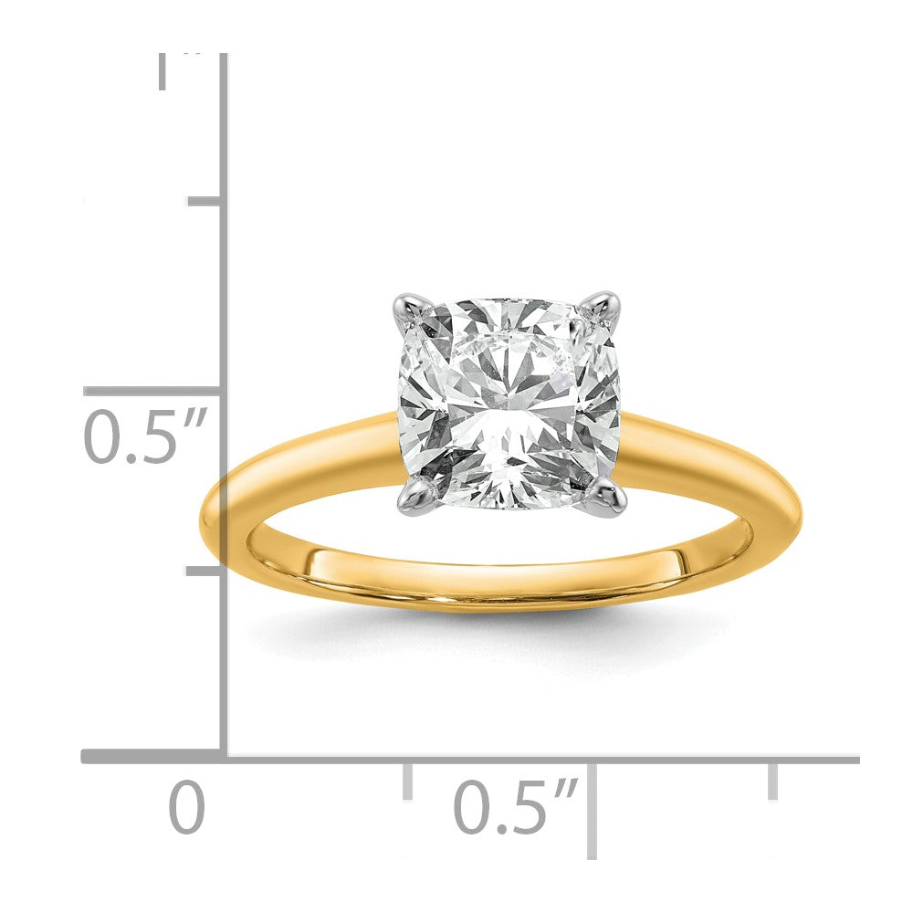 14K Two-Tone Gold Two-tone 2 1/2 carat Certified Lab Grown Diamond VS+ F+ Cushion Complete Solitaire Engagement Ring