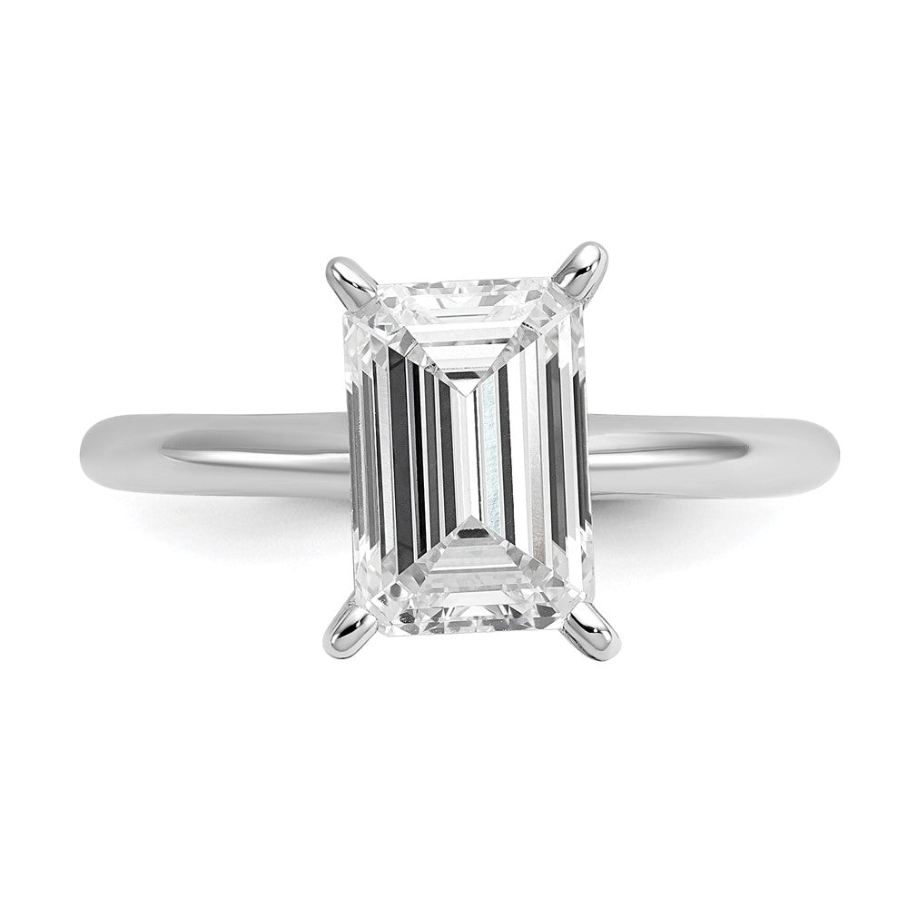 14K White Gold 2 1/2 carat Certified Lab Grown Diamond VS+ F+ Emerald Solitaire Complete Engagement Ring