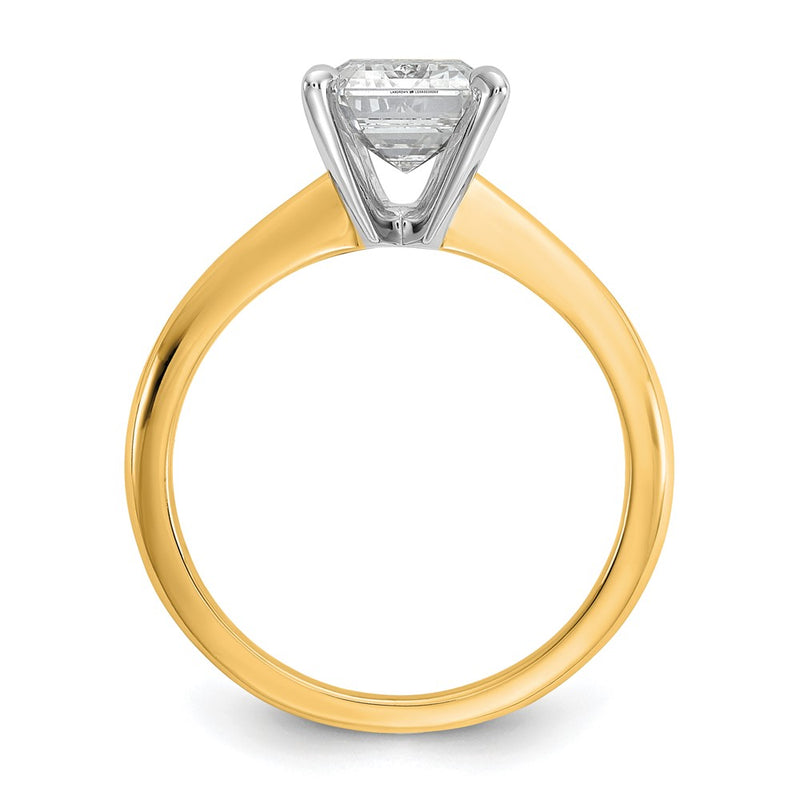 14K Two-Tone Gold Two-tone 2 1/2 carat Lab Grown Diamond VS+ F+ Emerald Solitaire Complete Engagement Ring