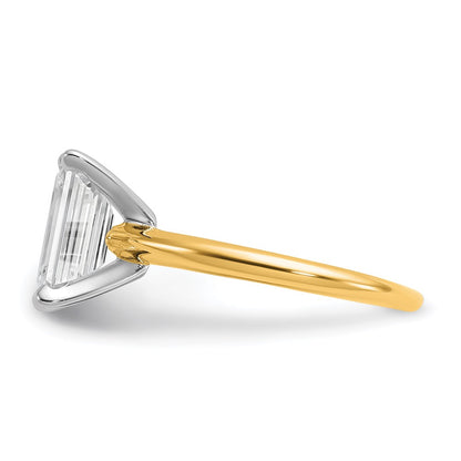 14K Two-Tone Gold Two-tone 2 1/2 carat Certified Lab Grown Diamond VS+ F+ Emerald Solitaire Complete Engagement Ring