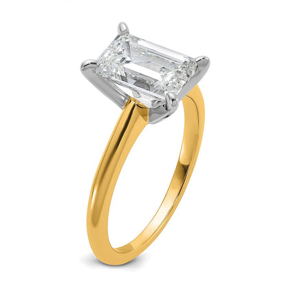14K Two-Tone Gold Two-tone 2 1/2 carat Lab Grown Diamond VS+ F+ Emerald Solitaire Complete Engagement Ring