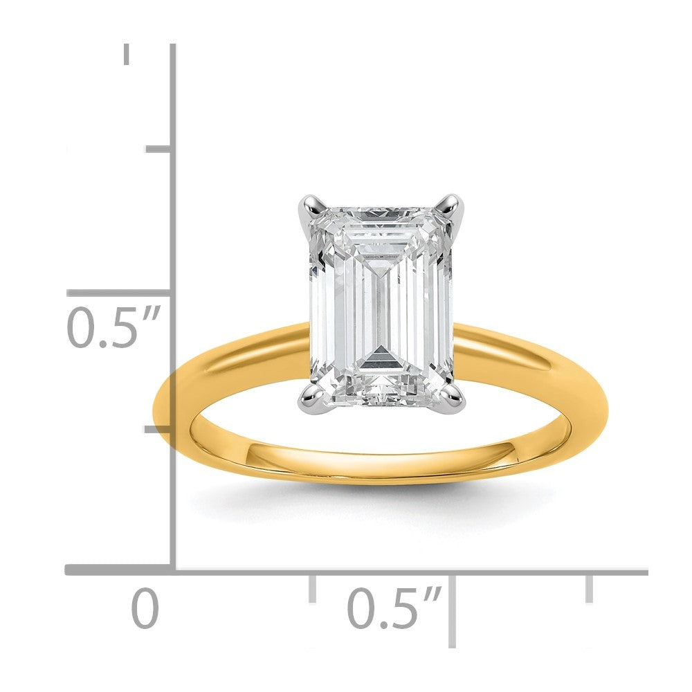 14K Two-Tone Gold Two-tone 2 1/2 carat Lab Grown Diamond VS+ F+ Emerald Solitaire Complete Engagement Ring