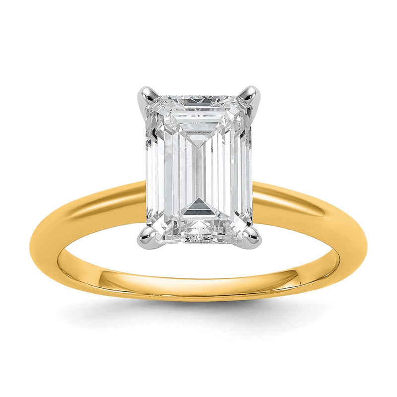 14K Two-Tone Gold Two-tone 2 1/2 carat Certified Lab Grown Diamond VS+ F+ Emerald Solitaire Complete Engagement Ring