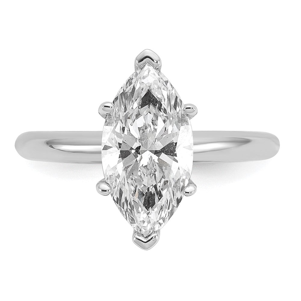 14K White Gold 2 1/2 carat Lab Grown Diamond VS+ F+ Marquise Solitaire Complete Engagement Ring