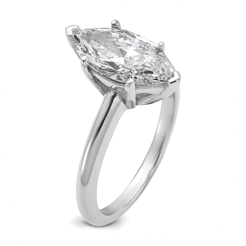 14K White Gold 2 1/2 carat Lab Grown Diamond VS+ F+ Marquise Solitaire Complete Engagement Ring