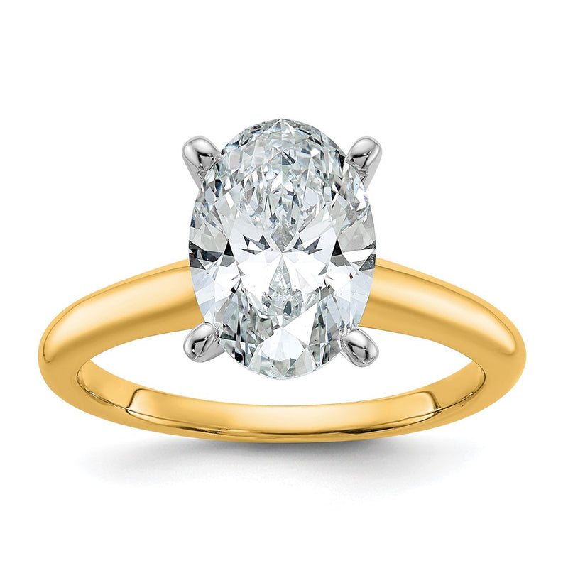 14K Two-Tone Gold 2 1/2 carat Certified Lab Grown Diamond VS+ F+ Oval Complete Solitaire Engagement Ring