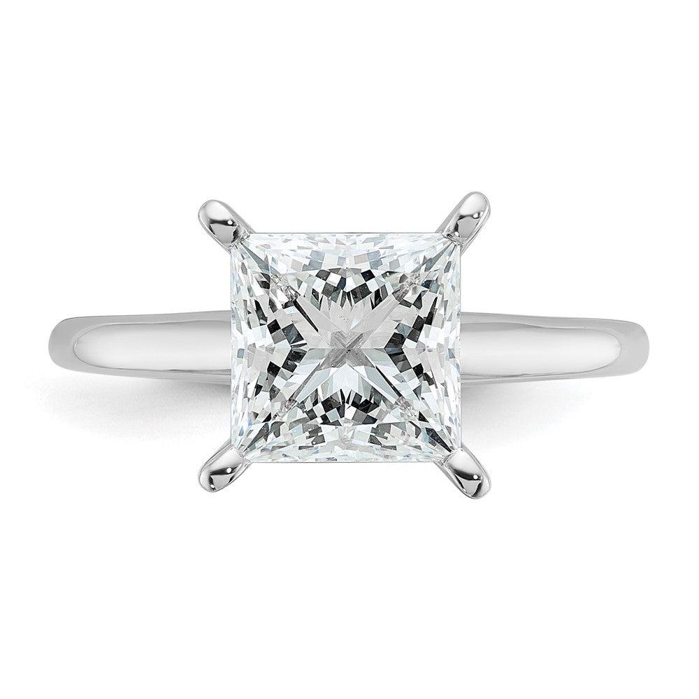 14K White Gold 2 1/2 carat Lab Grown Diamond VS+ F+ Princess Complete Solitaire Engagement Ring