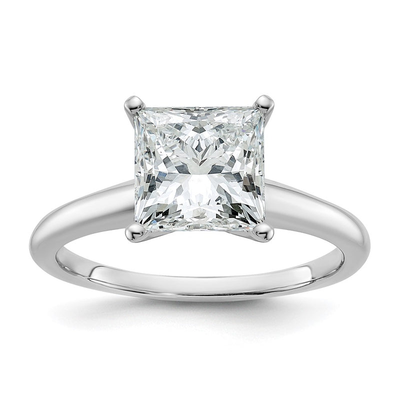 14K White Gold 2 1/2 carat Certified Lab Grown Diamond VS+ F+ Princess Complete Solitaire Engagement Ring
