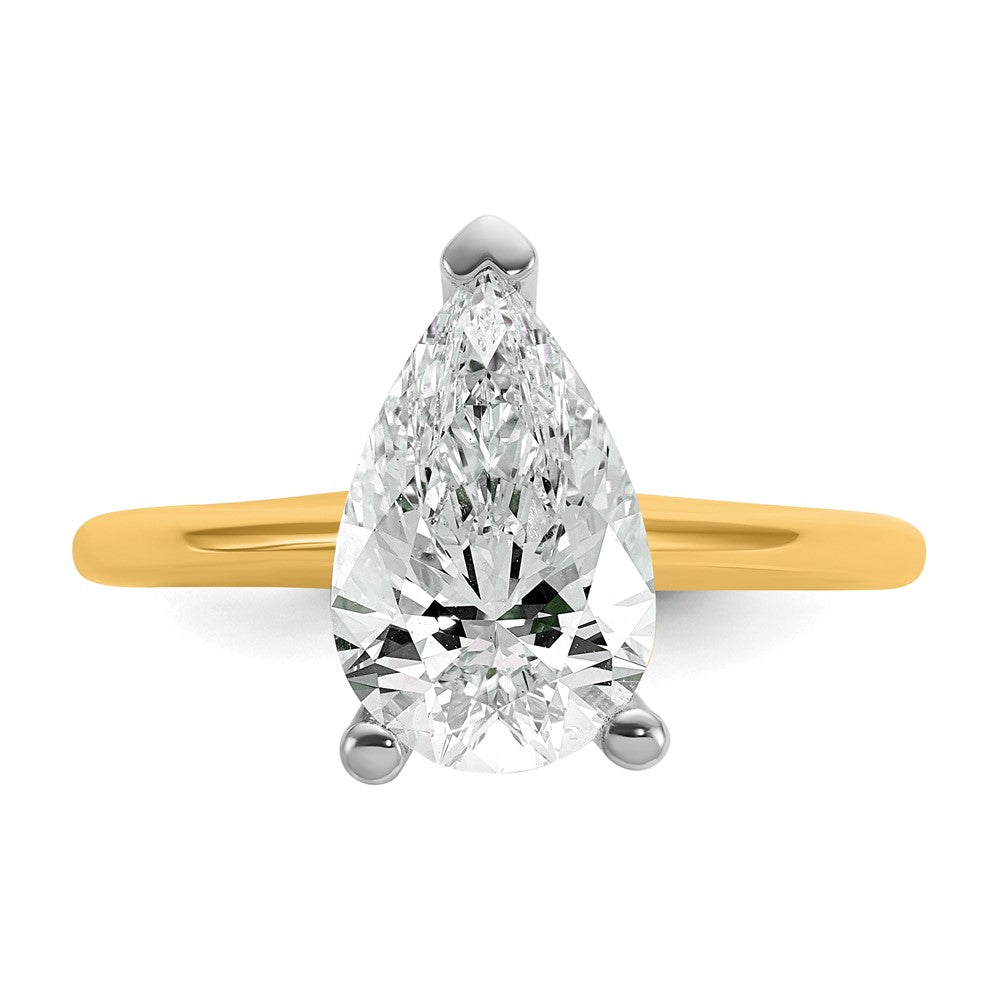 14K Two-Tone Gold Two-tone 2 1/2 carat Lab Grown Diamond VS+ F+ Pear Solitaire Complete Engagement Ring