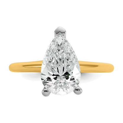 14K Two-Tone Gold Two-tone 2 1/2 carat Lab Grown Diamond VS+ F+ Pear Solitaire Complete Engagement Ring