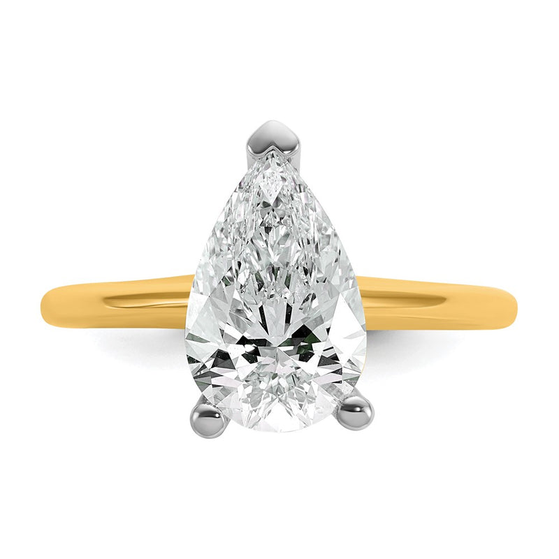 14K Two-Tone Gold Two-tone 2 1/2 carat Lab Grown Diamond VS+ F+ Pear Solitaire Complete Engagement Ring