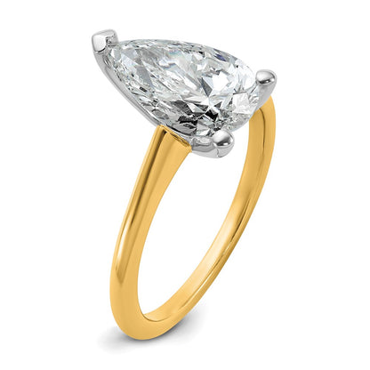 14K Two-Tone Gold Two-tone 2 1/2 carat Lab Grown Diamond VS+ F+ Pear Solitaire Complete Engagement Ring