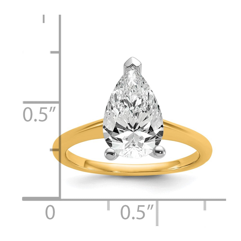 14K Two-Tone Gold Two-tone 2 1/2 carat Certified Lab Grown Diamond VS+ F+ Pear Solitaire Complete Engagement Ring