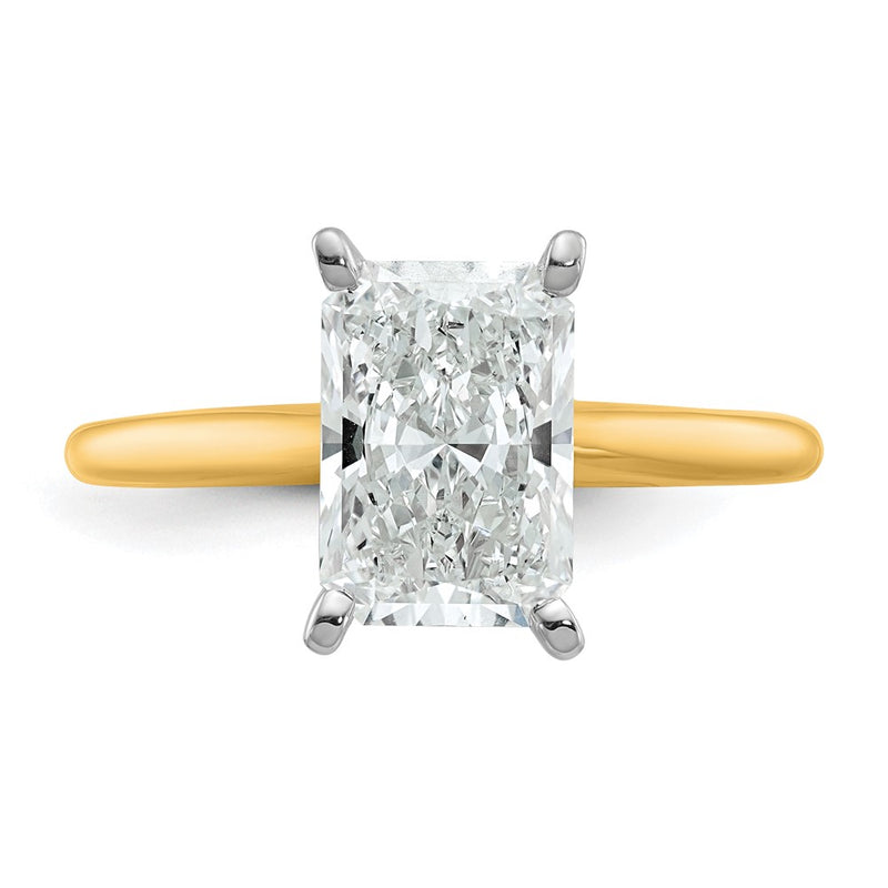 14K Two-Tone Gold Two-tone 2 1/2 carat Lab Grown Diamond VS+ F+ Radiant Solitaire Complete Engagement Ring
