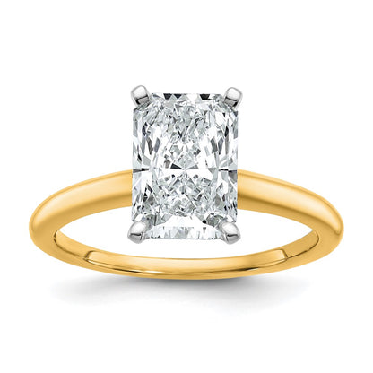 14K Two-Tone Gold Two-tone 2 1/2 carat Certified Lab Grown Diamond VS+ F+ Radiant Solitaire Complete Engagement Ring
