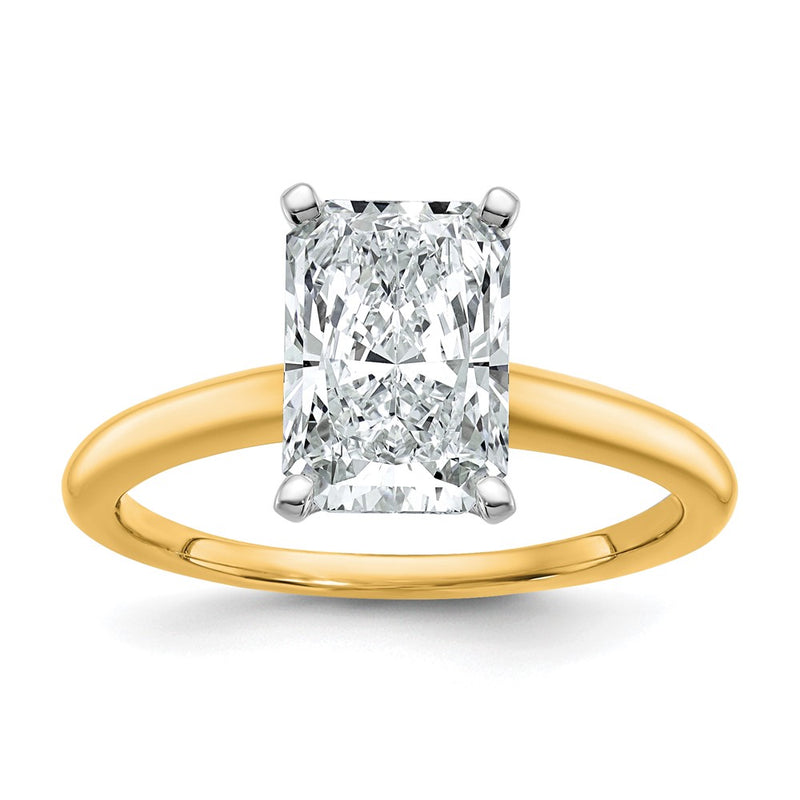 14K Two-Tone Gold Two-tone 2 1/2 carat Certified Lab Grown Diamond VS+ F+ Radiant Solitaire Complete Engagement Ring