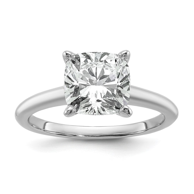 14K White Gold 3 carat Certified Lab Grown Diamond VS+ F+ Cushion Complete Solitaire Engagement Ring
