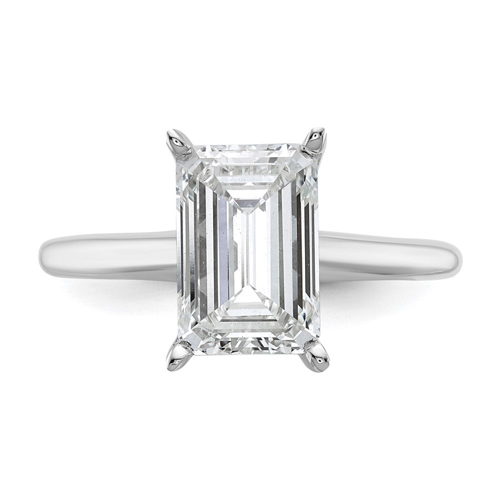 14K White Gold 3 carat Certified Lab Grown Diamond VS+ F+ Emerald Solitaire Complete Engagement Ring
