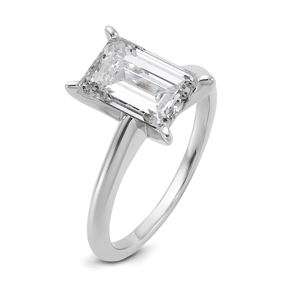14K White Gold 3 carat Certified Lab Grown Diamond VS+ F+ Emerald Solitaire Complete Engagement Ring