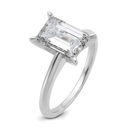 14K White Gold 3 carat Certified Lab Grown Diamond VS+ F+ Emerald Solitaire Complete Engagement Ring