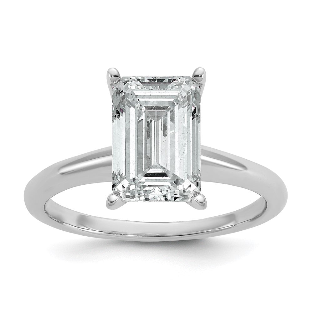 14K White Gold 3 carat Lab Grown Diamond VS+ F+ Emerald Solitaire Complete Engagement Ring