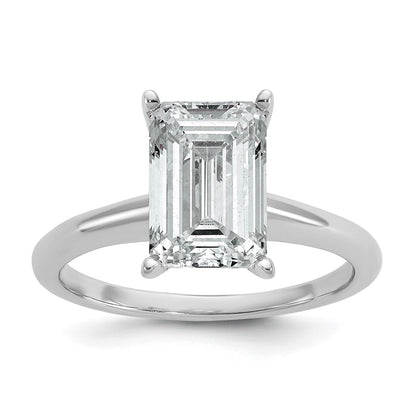 14K White Gold 3 carat Lab Grown Diamond VS+ F+ Emerald Solitaire Complete Engagement Ring